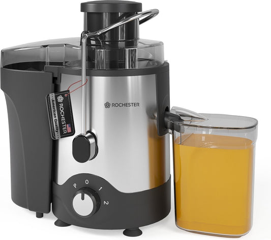 Rochester - Entsafter für Obst und Gemüse - mit Mikrofilter - Große Einfüllöffnung - 3 Geschwindigkeiten - Schwarz/RVS