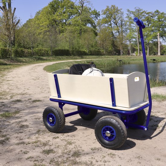 Sunny Billy Beach Wagon Wagon Blau - Blankes Holz - Wagen mit Luftreifen - 94x61x97cm