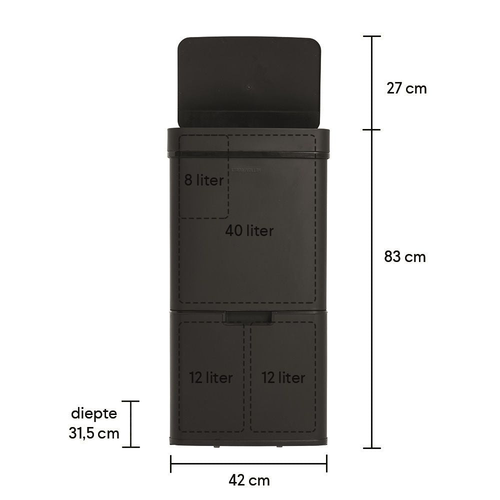 StangVollby Lunden Sensor-Abfallbehälter 72 Liter – 3 Fächer – 42 x 31,5 x 82,5 cm – Schwarz