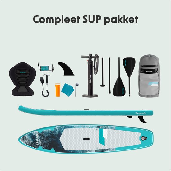 LifeGoods SUP-Board Touring – mit Sitz – 165 kg Tragkraft – 365 x 76 cm – aufblasbar – Komplettes SUP-Set – Dunkelblau
