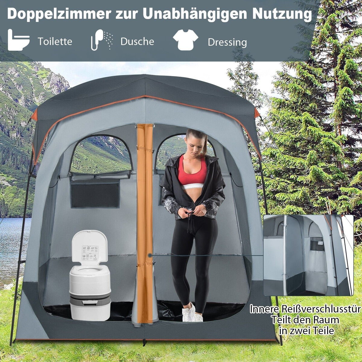 Coast Dusch- und Umkleidezelt - 2 Personen - 210 x 106 x 210 cm - grau