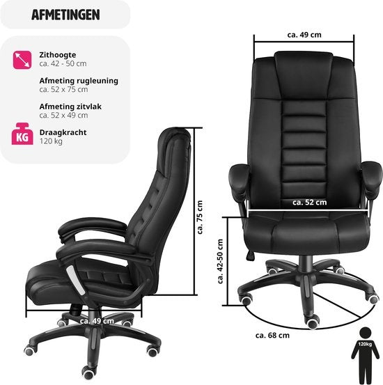 tectake - Luxuriöser Design-Bürostuhl Chefsessel - Schwarz