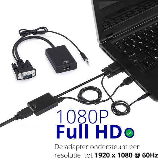 TechvavoÂ® VGA (+ Audio) zu HDMI Konverter Universal - Mit 3.5MM Klinke Aux & USB Stromkabel - Analog zu Digital Video Konverter - Stecker zu Buchse - 1080P Full HD - inklusive USB Stromkabel