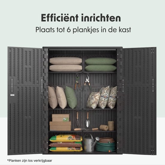 LifeGoods Gartenkabinett Vertikal - 1340L - Aufbewahrungsschrank - Wasserdicht & UV-beständig - Gartenkiste - Schwarz