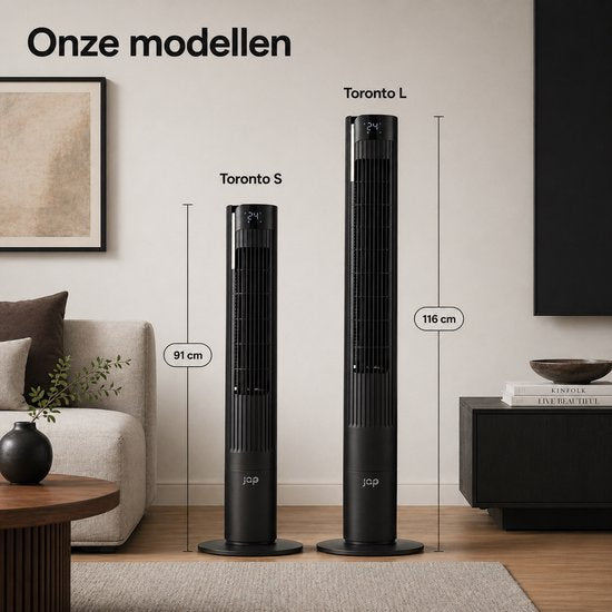 Leiser Ventilator mit Fernbedienung – Flügelloser Turmventilator mit Timer und 3 Gebläsestufen – Energieeffizient (60 W) – Schlafzimmer – Mattschwarz – JAP Appliances Toronto L