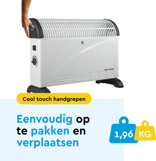 BRASQ Elektroherd mit Konvektor - Elektroherd - Kompakt und leise - Einstellbarer Thermostat 750/1250/2000 Watt - Heizung weiß - CH300