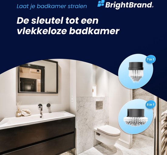 Brightbrand PowerScrub Pro - Elektrische Reinigungsbürste - Schrubber - Für Bad und Küche - Reiniger - Schrubber mit Griff - Abzieher - Polierer - Polierer mit 10 Aufsätzen