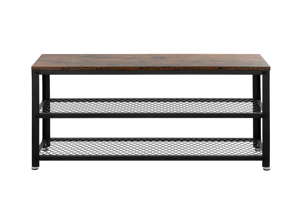 Home & Comfort Schuhregal und Bank 100x30x45 cm - Skandinavisches Design - Holz & Schwarzes Metall