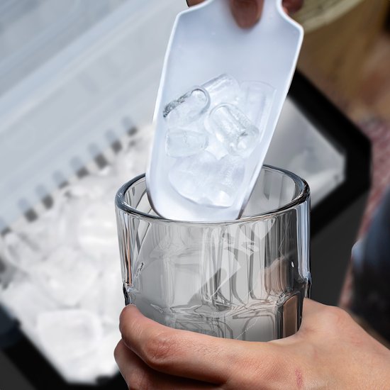 KitchenBrothers Eiswürfelmaschine - 1L - Eiswürfelbereiter mit Eisschaufel - Easy Clean - 9 Würfel in 8 Min. - Schwarz