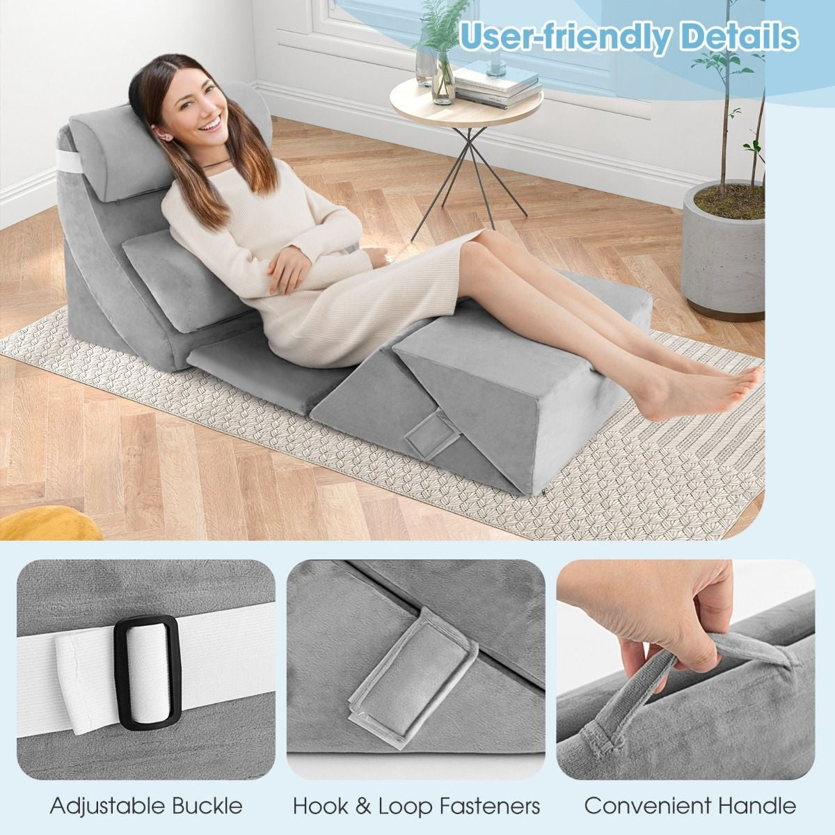 Coast 7er-Set Memory Foam Lesekissen / Orthopädische Kissen / Waschbarer Bezug / Ergonomisch / Grau