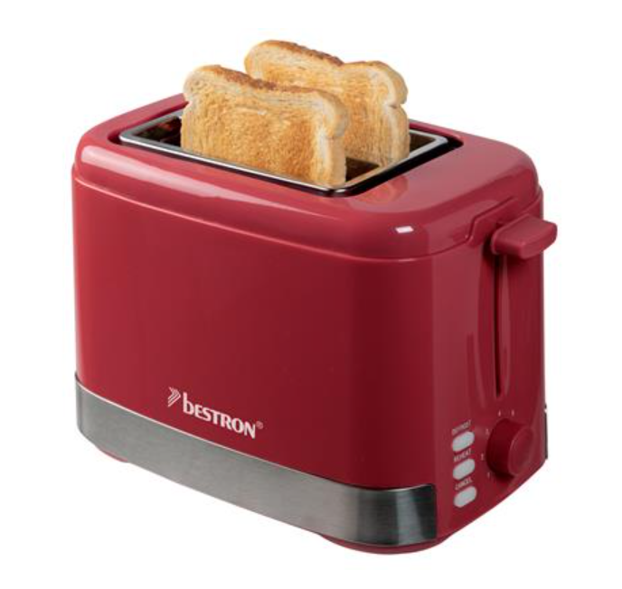 Bestron ATS300SPNR Toaster – 2 Schlitze – 800 W – 7 Bräunungsstufen – 19,3 x 28,4 x 17,1 cm – Rot