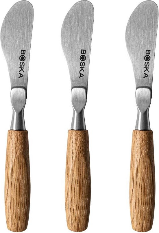 Boska Spreizmesser-Set Mini Oslo - 3er-Set - Europäische Eiche - Für Brotaufstriche - Leichtgewicht - 12cm