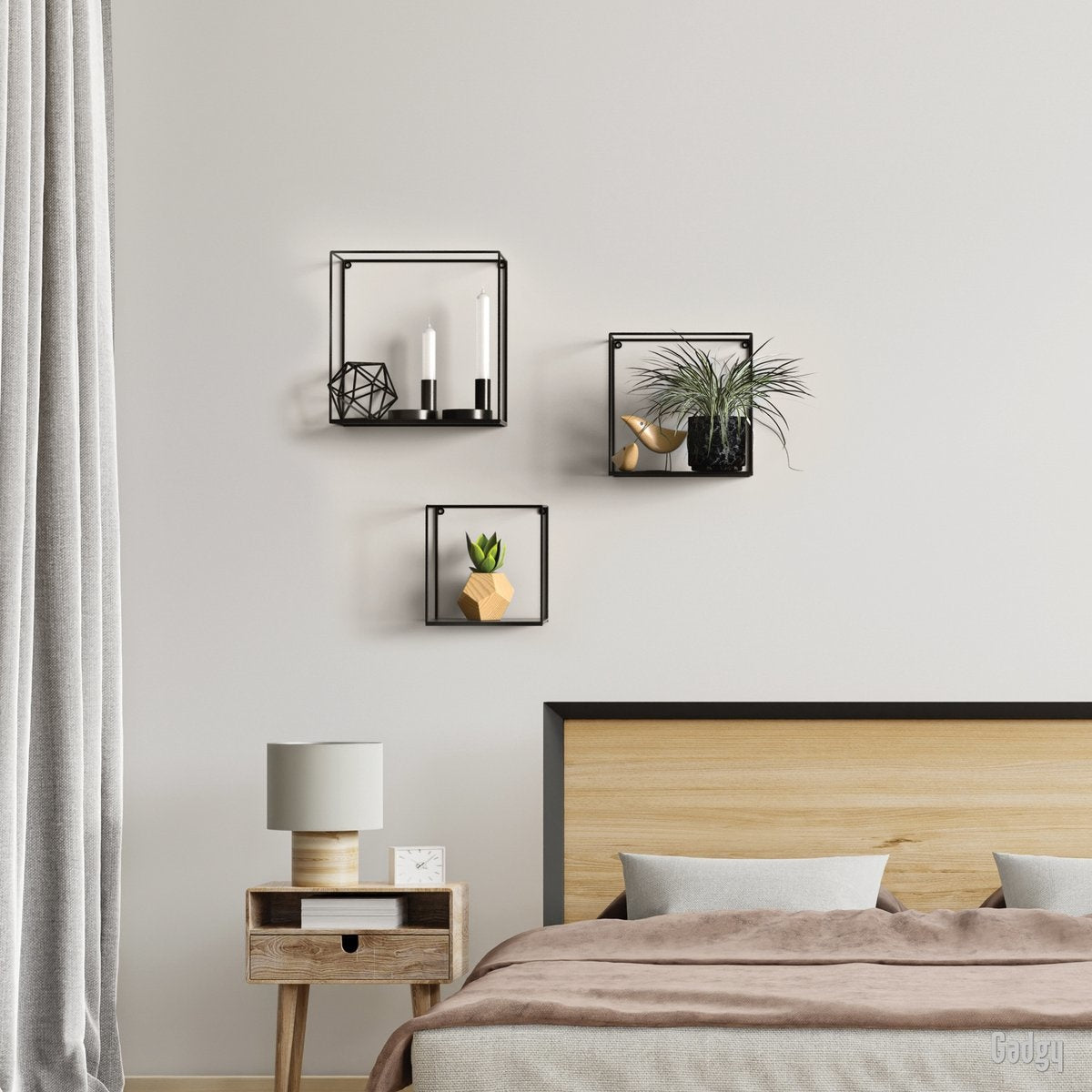 Gadgy Wall Racks set 3pcs - Wandregal Schwarz - Wanddekoration Industrie - Wanddekoration Metall - Quadratisch