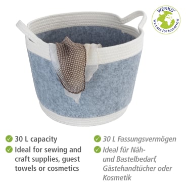 WENKO Bea Aufbewahrungskorb Schwarz – Ø 35 x 26 cm – Baumwolle/Polyester