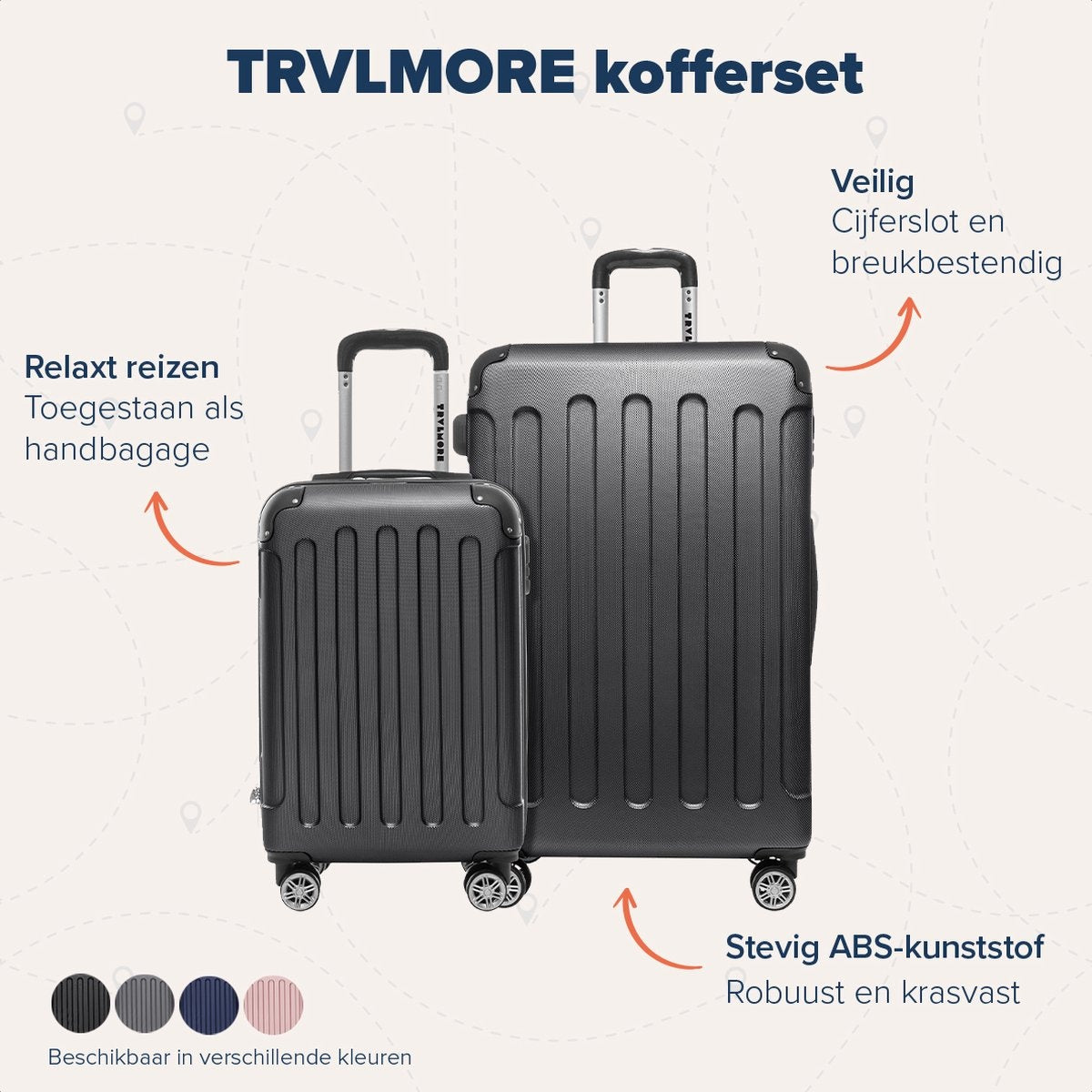TRVLMORE - Kofferset - 2-teilig - 38L (Handgepäck) + 110L - Schwarz