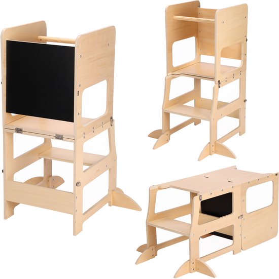 Sunny Mae 2-in-1-Lernturm – Lernturm und Spielmöbel aus Holz für Kinder – Umwandelbar in einen kleinen Tisch mit Stuhl – Mit Kreidetafel – Von Montessori inspiriertes Küchenhelferchen – Sicheres und pädagogisches Spielzeug
