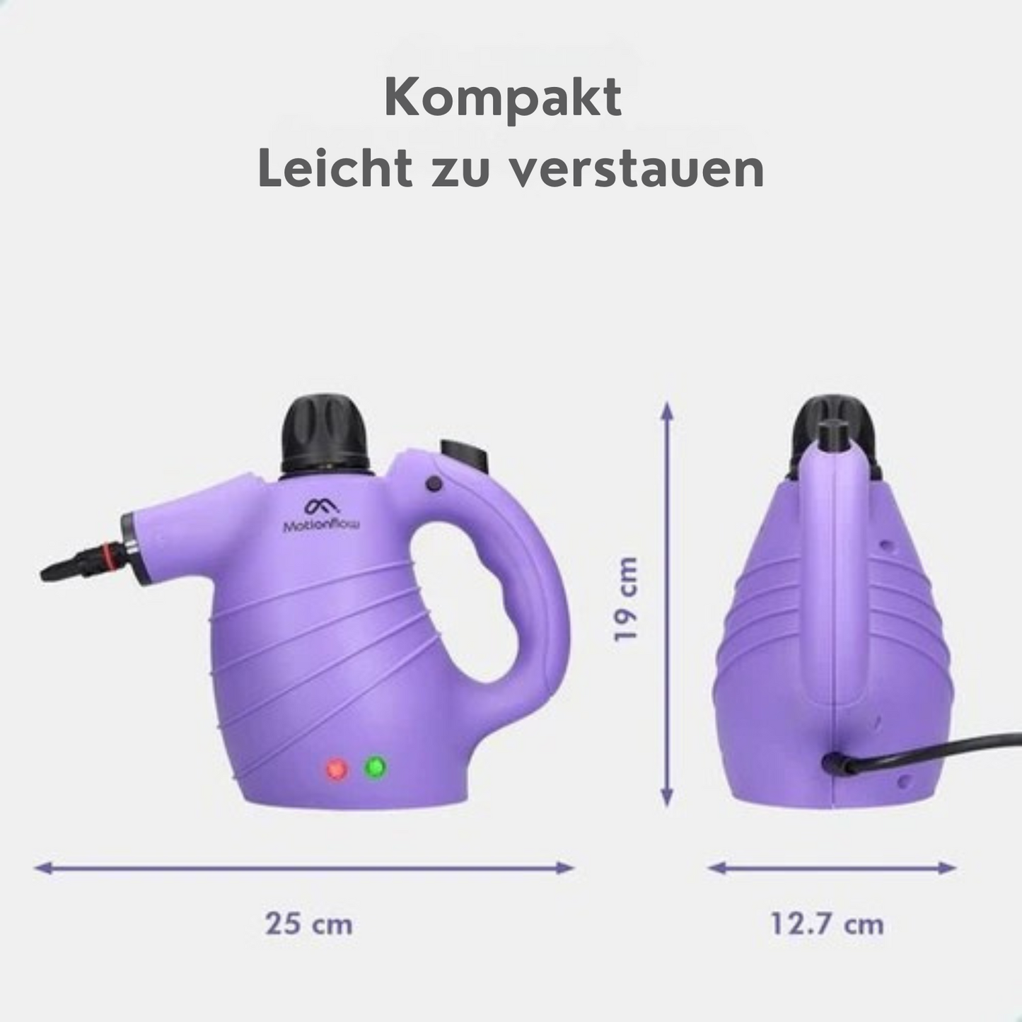 Motionflow - Dampfreiniger Pro - 1150 Watt - 12-in-1 - 450ML - 12-teiliges Zubehörset - Lila