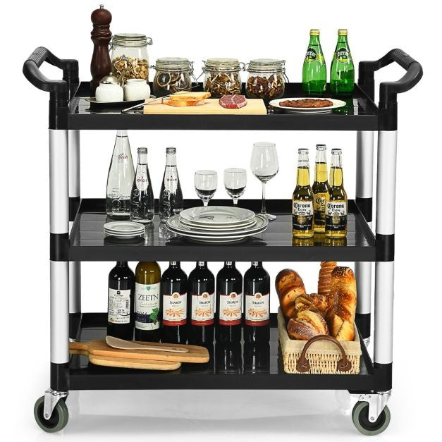 Coast 3-stufiger Servierwagen Multifunktionaler Trolley mit Griffen und 4 Rädern Küchenwagen Beistellwagen Metallwagen Schwarz