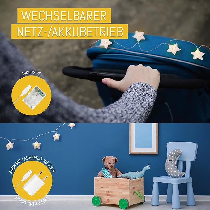 CozyHome Kinderzimmer-Lichterkette - 20 LED-Sterne