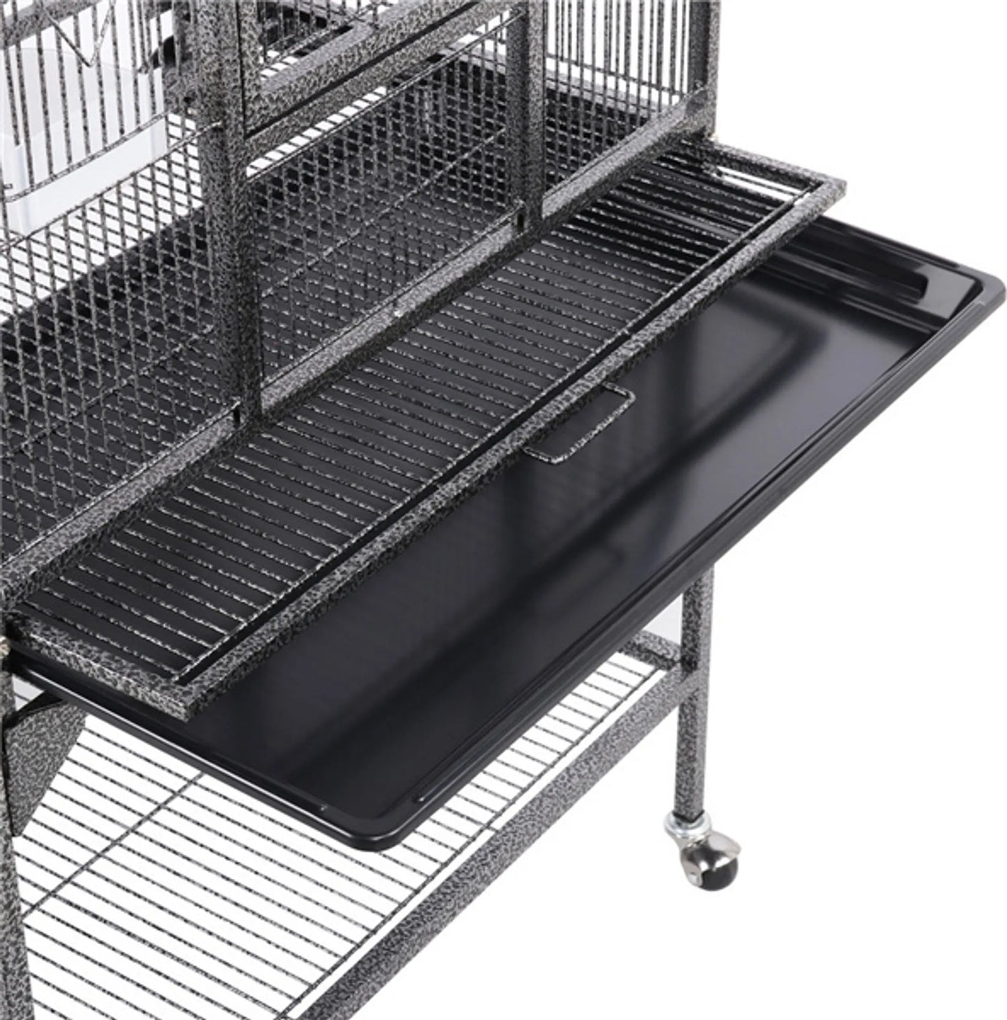 Yaheetech Vogelkäfig mit mobilem Sockel - mit herausnehmbarer Schublade und extra Ablagefläche und 4 Futterstellen - für Sittiche, Finken und Kanarienvögel - schwarz pulverbeschichtetes Metall - 61 x 43 x 136 cm