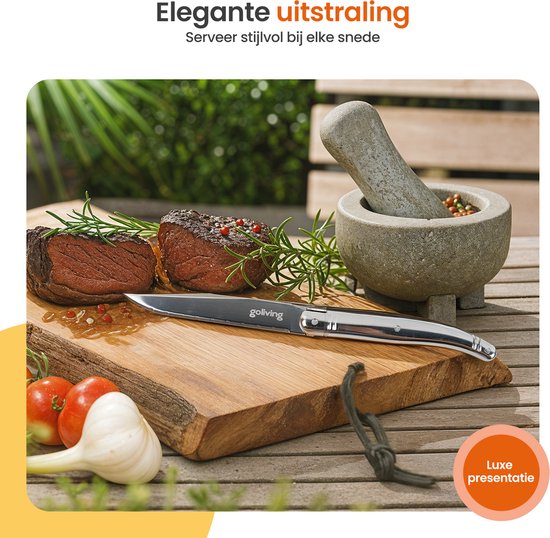 Goliving Steakmesser - Fleischmesser - Spülmaschinenfest - 6-teiliges Steakmesser-Set - Edelstahl - Messerset - Gezacktes Messer - Silber