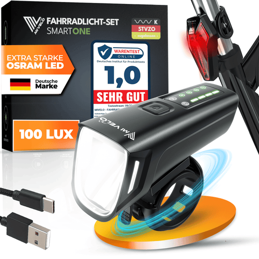 Mivelo Fahrradlicht Set LED "SMART ONE" USB-aufladbar