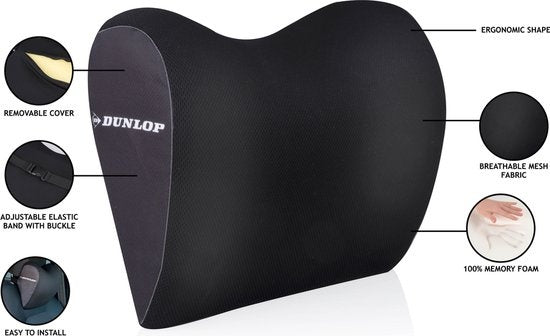 Dunlop Nackenstütze - Autositz Nackenkissen - 100% Memory Foam - Universal Fit - Schwarz