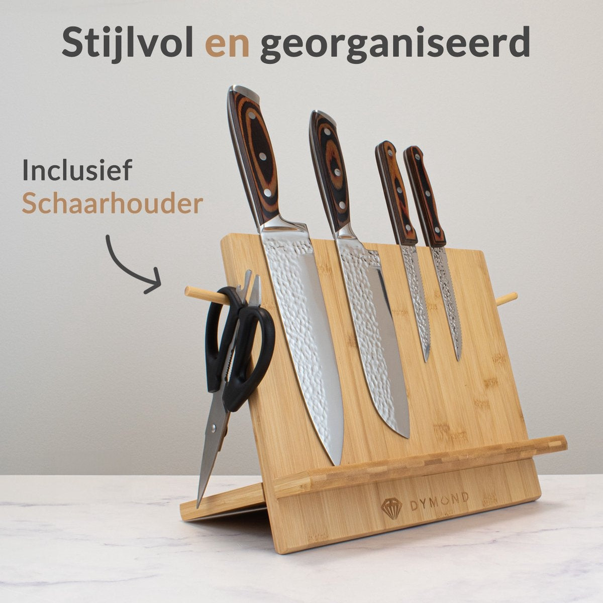 Dymund Messerblock - Magnetisch - Messerhalter ohne Messer - Messermagnet - Bambus - Holzfarbe