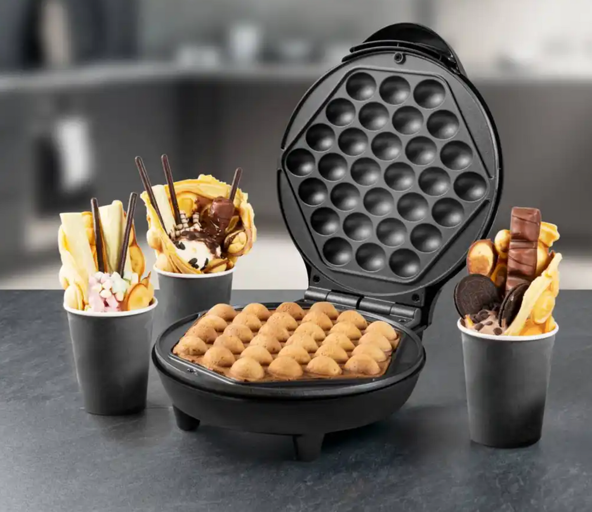 Bestron Bubble-Waffeleisen ABWM700Z – 750 W mit automatischer Temperaturregelung und Backlampe