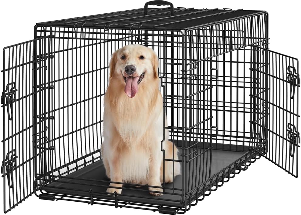 Yaheetech Faltbare Hundebox XL – 107 x 66 x 74,5 cm – 2 Türen mit Trennwand und herausnehmbarem Boden – Schwarz