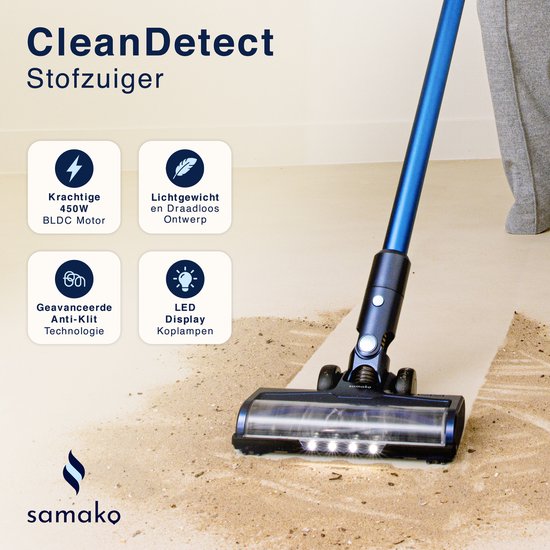 Staubsauger CleanDetect 450W - Dustbuster - Kabellos - 4 Aufsätze - Staubsauger - Beutellos auf Batterie - Samako