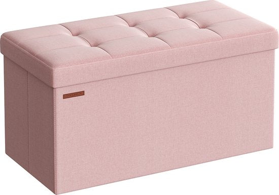 Aufbewahrungshocker - Ottomane Bank - Spielzeugkiste Organizer - MDF & Leinen - Pastellrosa