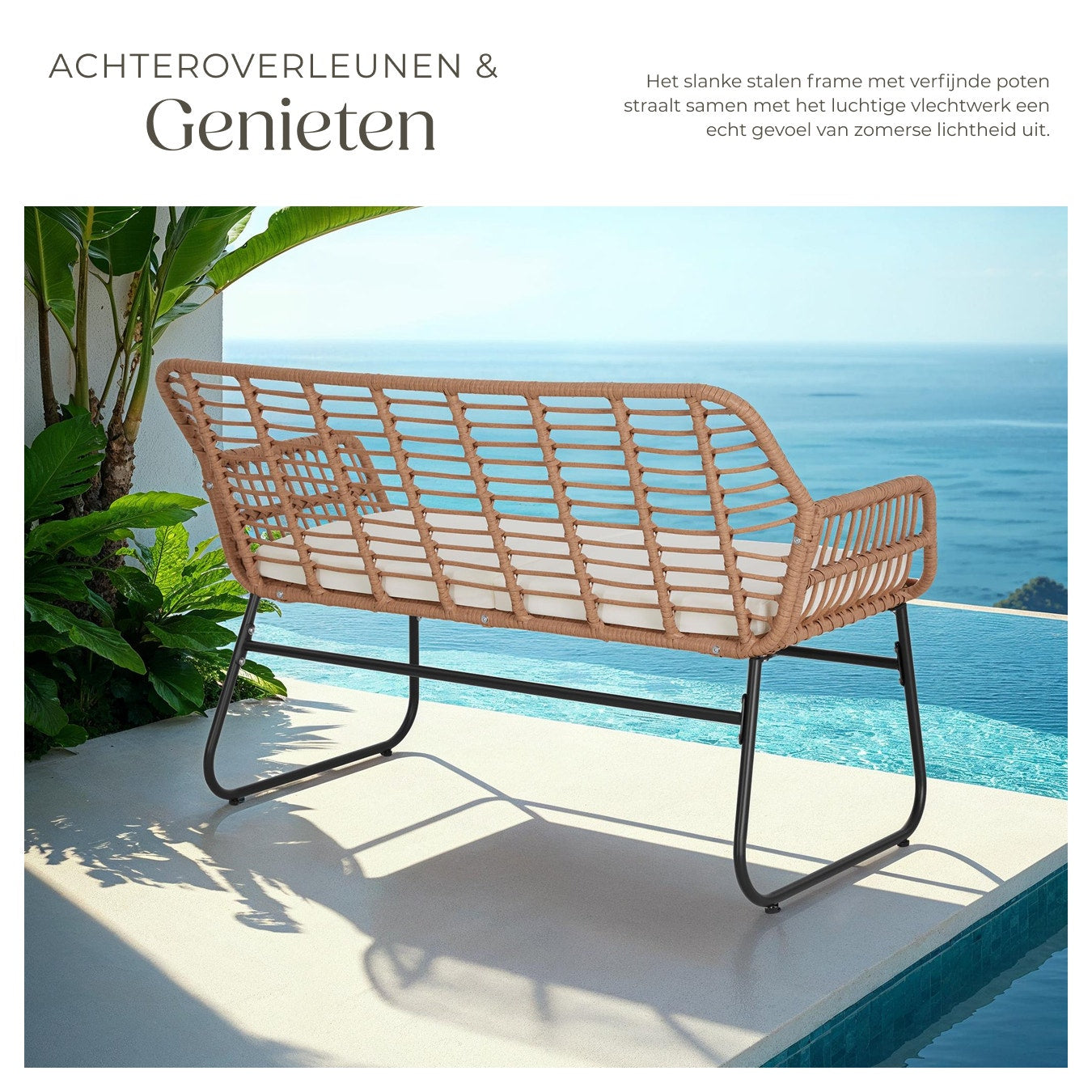 tectake Geflecht-Sitzgruppe Molfetta XL 4 Personen - Sofa 119x68x79 cm, Stühle 57x68x79 cm, Tisch 91x45x42,5 cm