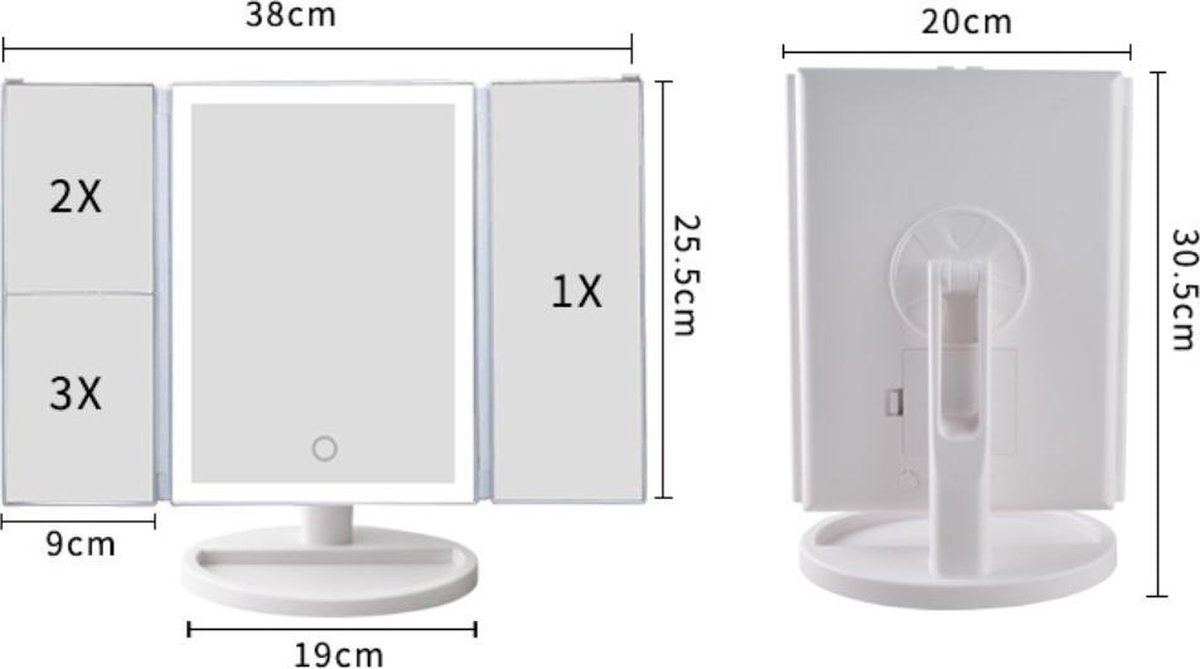 Fuegobird Schminkspiegel mit Beleuchtung - dimmbar - Waschtisch - für Make-up - inkl. 10x Vergrößerung - mit Organizer - LED