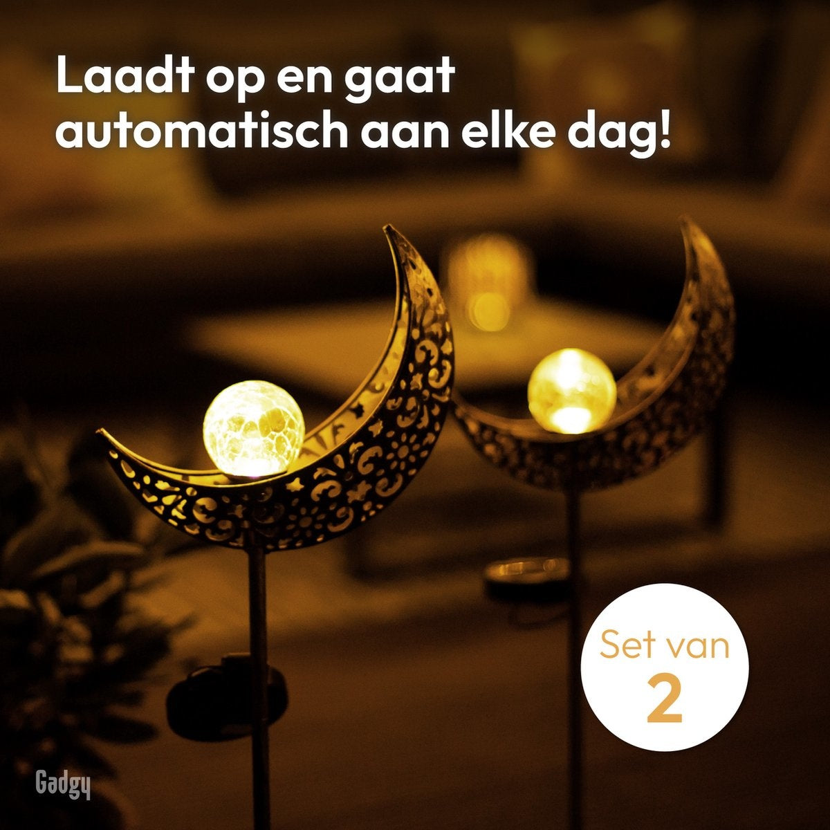 Gadgy -- Solar-Mondlampe - MIT Erdspieß und Sensor - 2 Stück - Bronze/Gold -88 cm