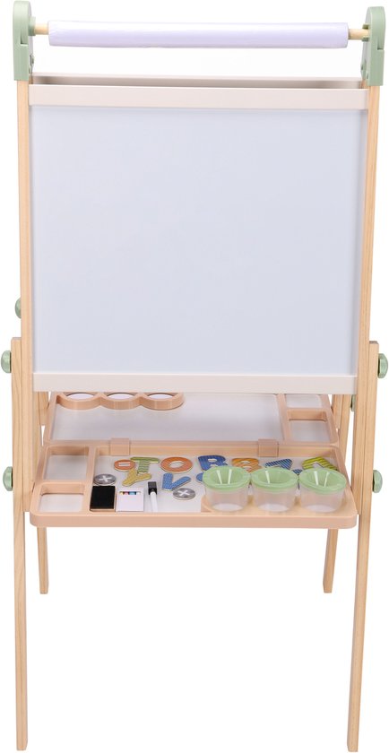 Sunny Luna Aktivitäts-Zeichentisch – Verstellbarer Kinder-Zeichentisch aus Holz – Spiel-Zeichentisch mit Whiteboard und Kreidetafel – Magnettafel – Inklusive Papierrolle, Bechern und Zubehör – Lernspielzeug