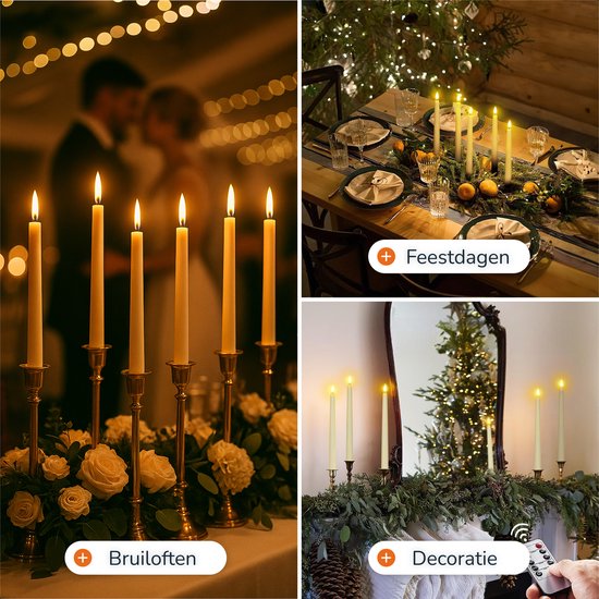 LED-Kerzen mit beweglicher Flamme - 6 Kerzen - inklusive Fernbedienung - Wiederaufladbare Fake-Kerzen mit flackernder Flamme - 300+ Brennstunden - Luft