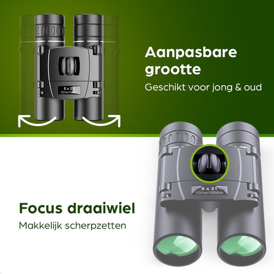 Exortus® FMC Kompaktes Fernglas für Erwachsene und Kinder – Spotting-Scope-Teleskop 8x21 – Mit Tragetasche und Umhängeband – Vogelbeobachtung, Reisen, Jagd