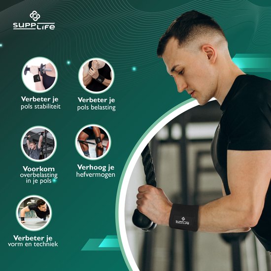 Supplife Handgelenkband für Fitness & CrossFit – 2 Stück – Wrist Wraps – Krafttraining – Handgelenkbandage – Schwarz