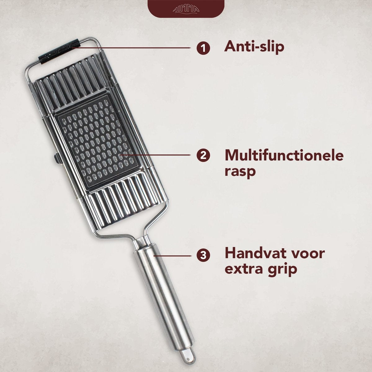 NimmaÂ¬Ã† Handrasp - 3-in-1 Rasp - Kaasrasp - Gemberrasp - Knoflookrasp - Groentesnijder - Mandoline Opzetstuk - Rvs Rasp