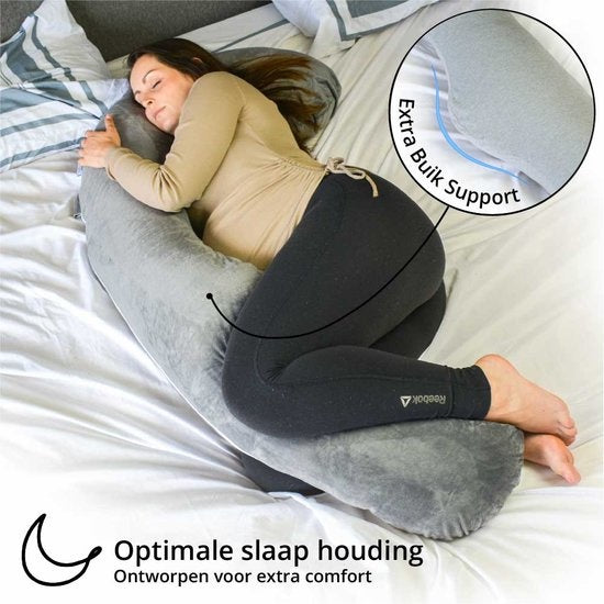 Ella Life Schwangerschaftskissen XXL - J-förmig - 155cm - Mit Bezug - Grau