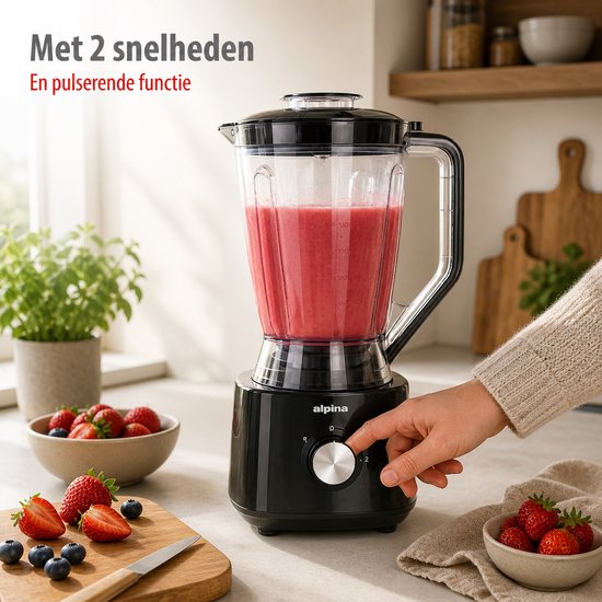 Alpina 3-in-1-Küchenmaschine, Mixer und Smoothie-Maker – Multifunktionale Küchenmaschine – Gemüseschneider – Zerkleinerer – 2 l – BPA-frei – spülmaschinenfest – FP413GS – Schwarz