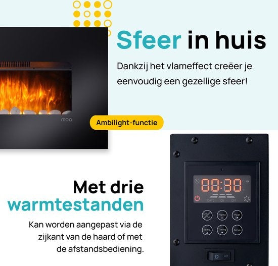 MOA Electric Fireplace - Atmosphärischer Kamin - Ofen - Schwarz - Fernbedienung - Ambilight - EF201FB