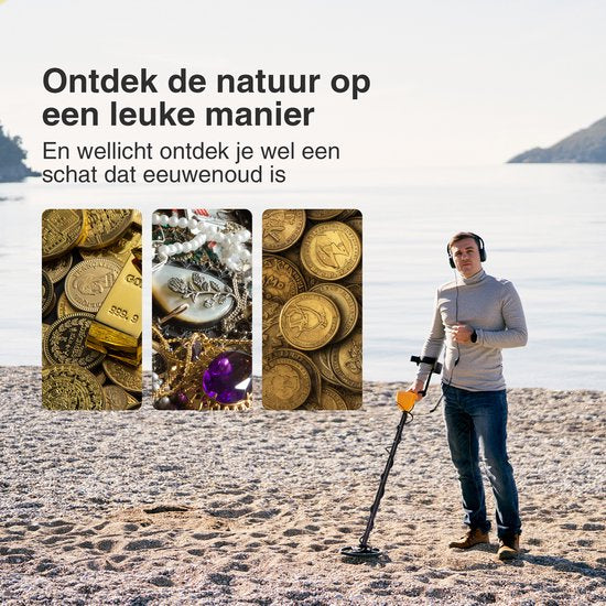 EarthVision Metalldetektor TerraWave - Für Kinder und Erwachsene - Höhenverstellbar - Wasserdicht - Leicht - Inkl. Batterien und Schaufel