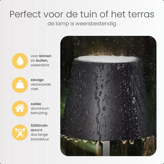 Goliving Tischlampe Wiederaufladbar - Kabellos und dimmbar - Moderne Touch-Lampe - Nachtlampe für das Schlafzimmer - 26 cm - Schwarz