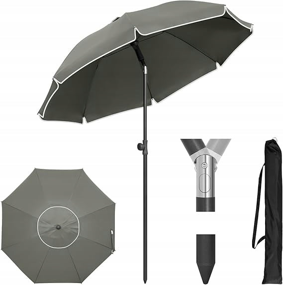eSituro Rundes Gartenschirm – Grau – 175 cm UV-Schutz
