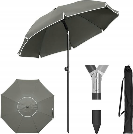 eSituro Rundes Gartenschirm – Grau – 175 cm UV-Schutz
