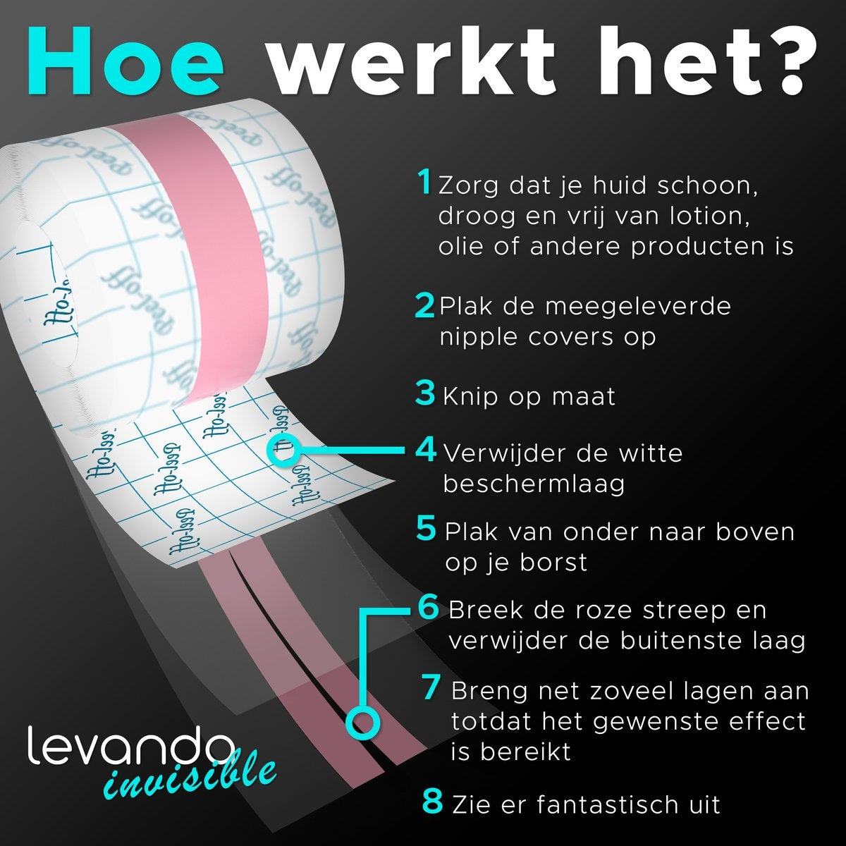 Levanda transparentes Brustband 5 Meter- unsichtbares Brustband inkl. Brustwarzenabdeckungen- trägerloses BH Klebeband - Modeband Brüste