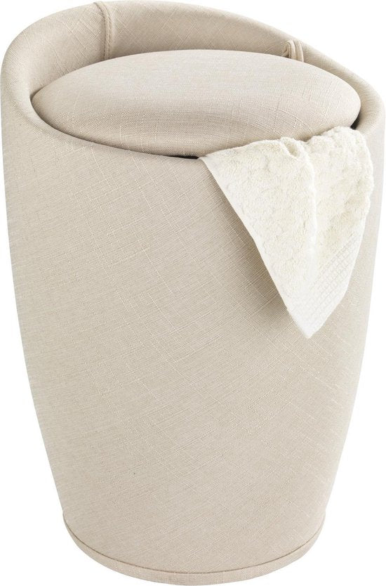 Wäschekorb in Creme mit herausnehmbarem Wäschebeutel / Hocker / Sitz / Hocker