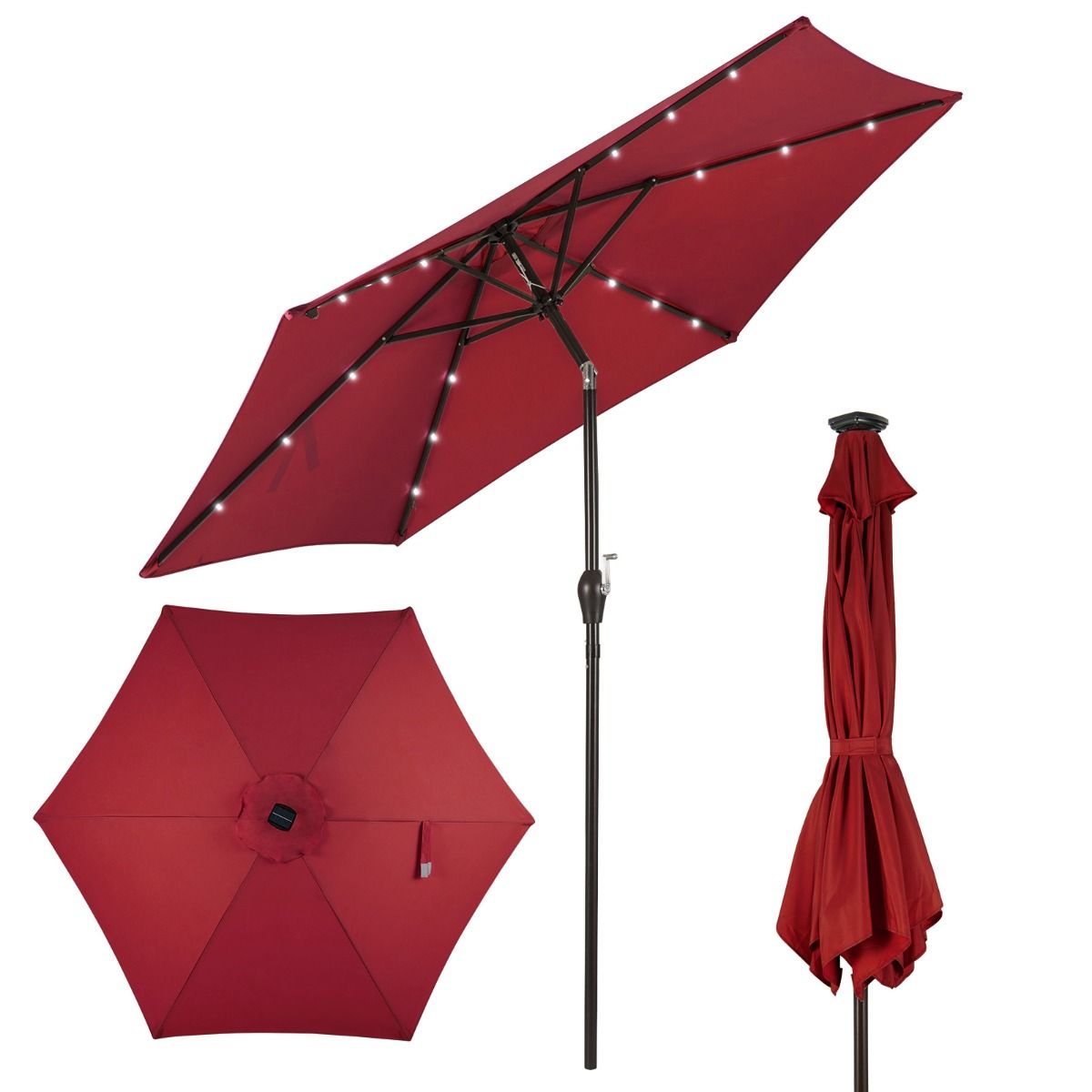 Coast Schwenkbarer Sonnenschirm mit LED-Beleuchtung – Solarbetrieb – 2,7 m Durchmesser – Beige